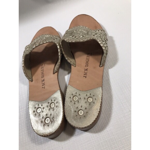 Jack Rogers Sandals Rhinestone/Crystal Gold Leather Thongs Flats Sz 8m - Picture 5 of 7